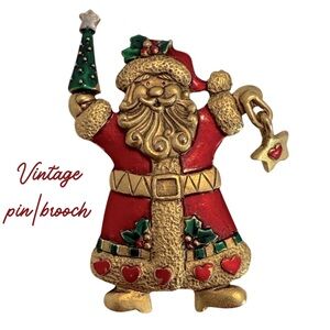 Vintage Festive Santa Claus Brooch |Pin signed JJ